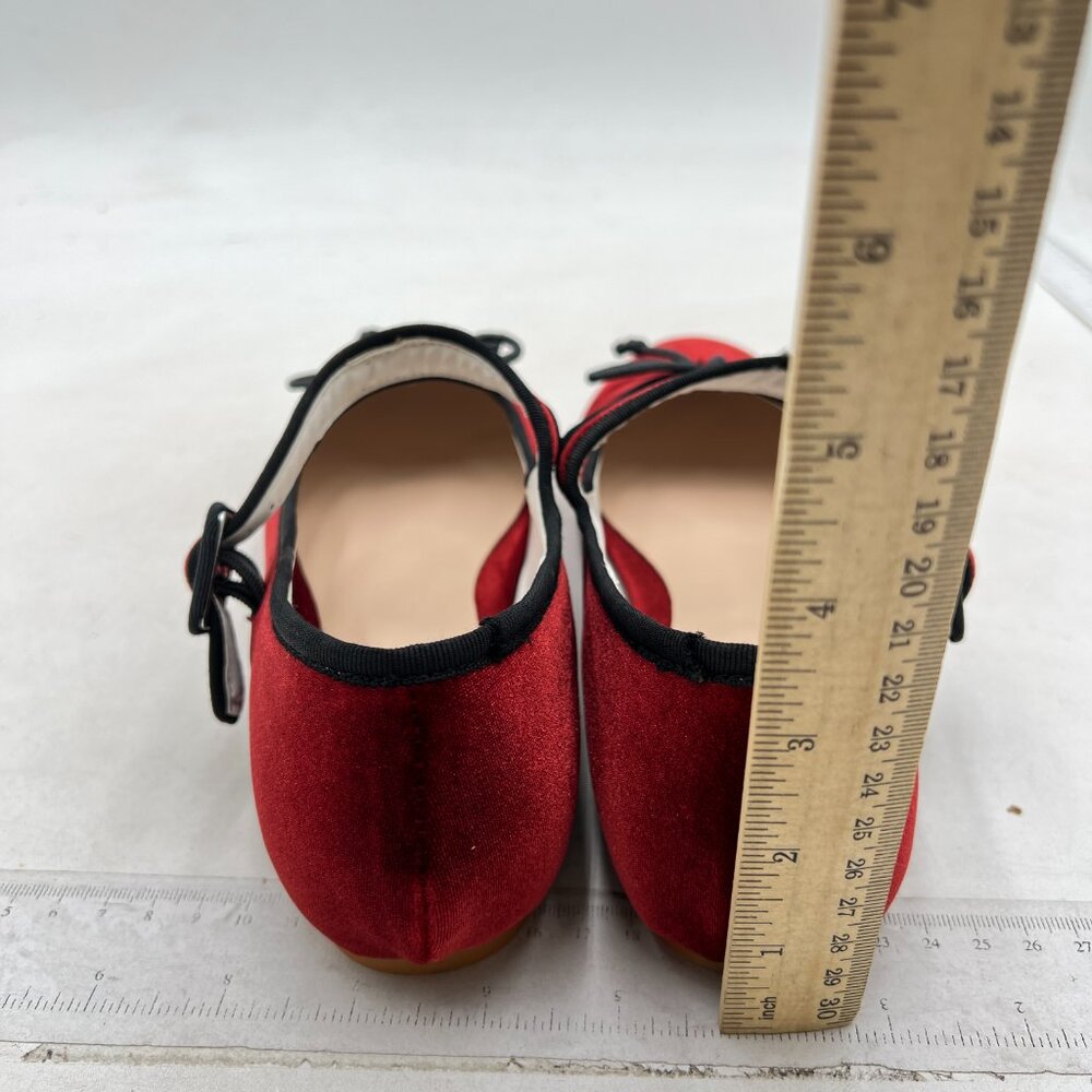 miss left Women Bowknot Ankle Strap Mary Jane Classic Closed Round Toe Flats Red - Picture 5 of 8